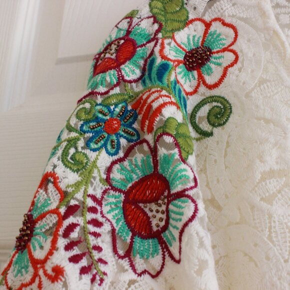 Double D Ranch Crochet Lace Cream Floral Embroidered Cardigan - Picture 7 of 11